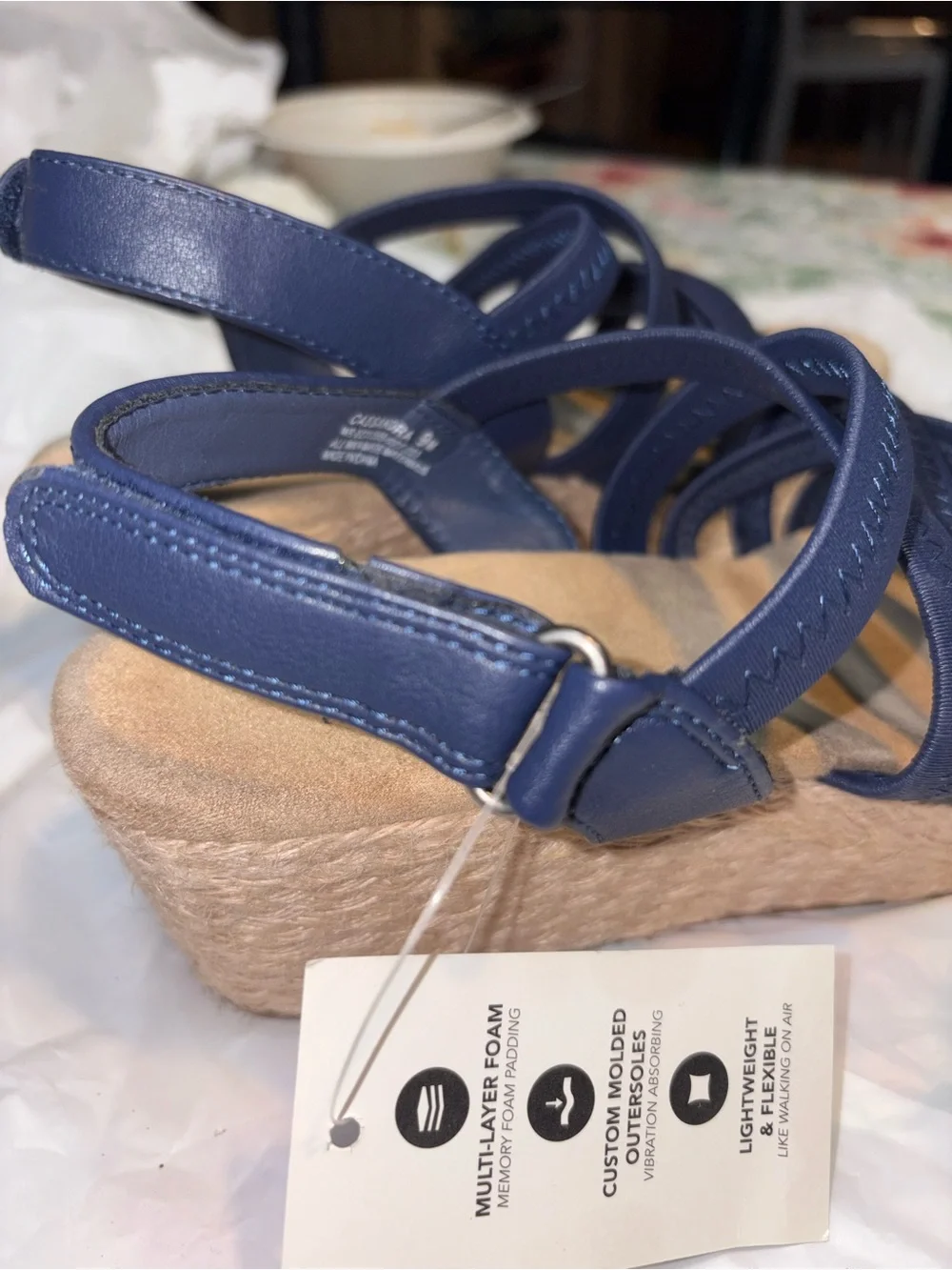 Kim Rogers Cassandra Navy Blue Elastic Strappy Wedge Sandal size 9